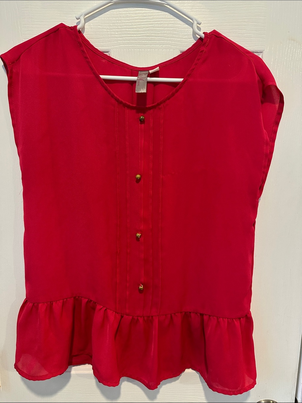Olivia Moon Bright Red Ruffle-Hem Button Front Dress
